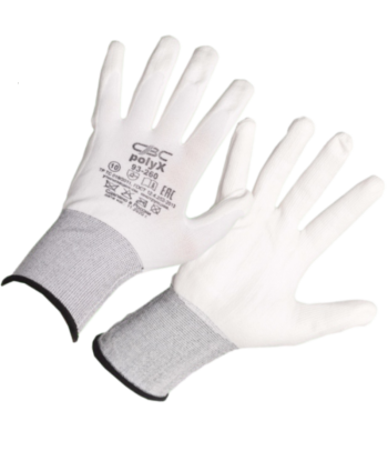 Перчатки трикотажные ПОЛИКС с частичным полиуретановым покрытием (1/2) белые Краснодар