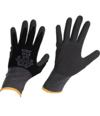 Перчатки трикотажные ПОЛИКС с частичным полиуретановым покрытием (1/2) черные Уфа
